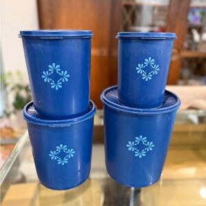 Vintage Tupperware Blue Canister Set, Servalier, Set of 4 canisters